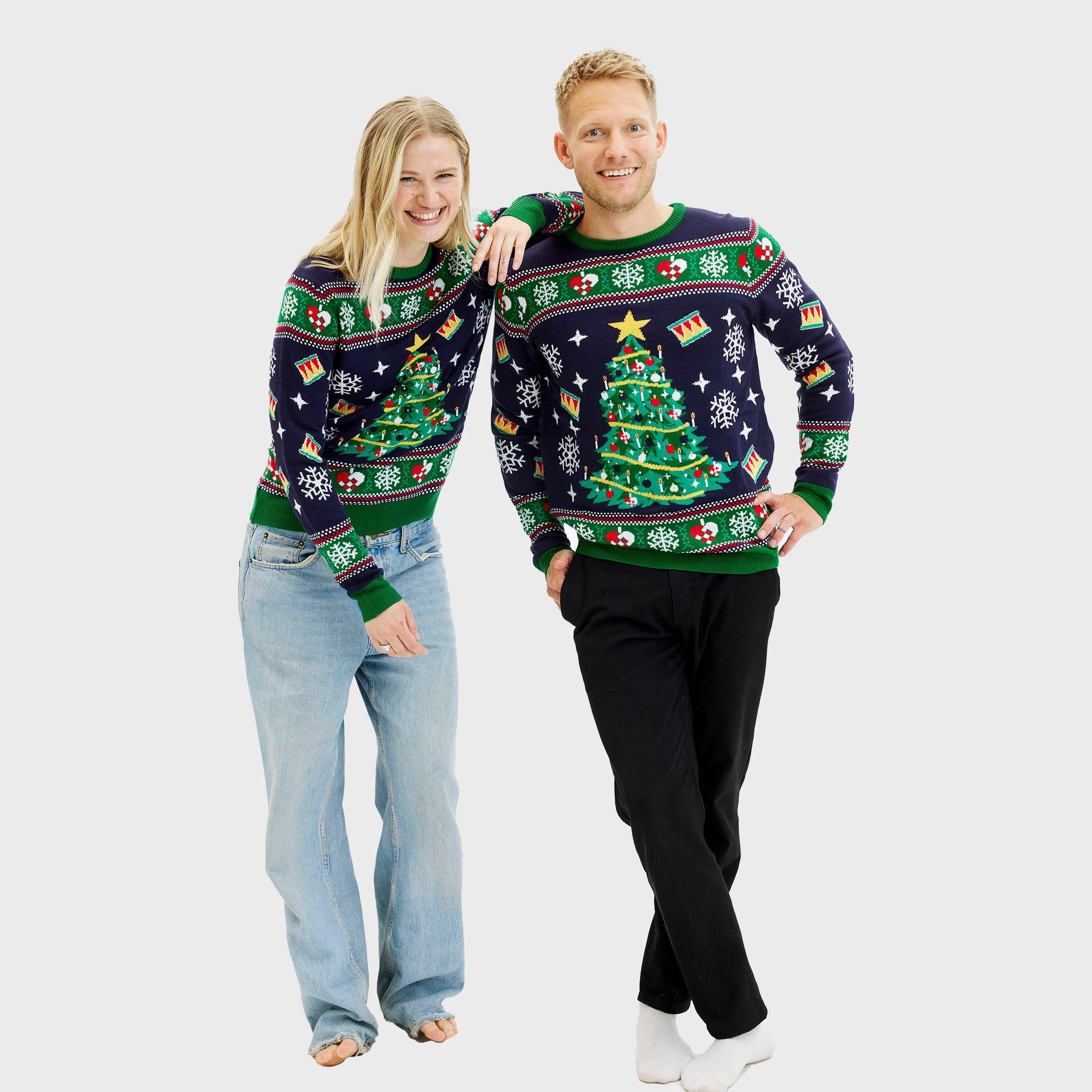 Kerstboom Kersttrui Blauw - Heren