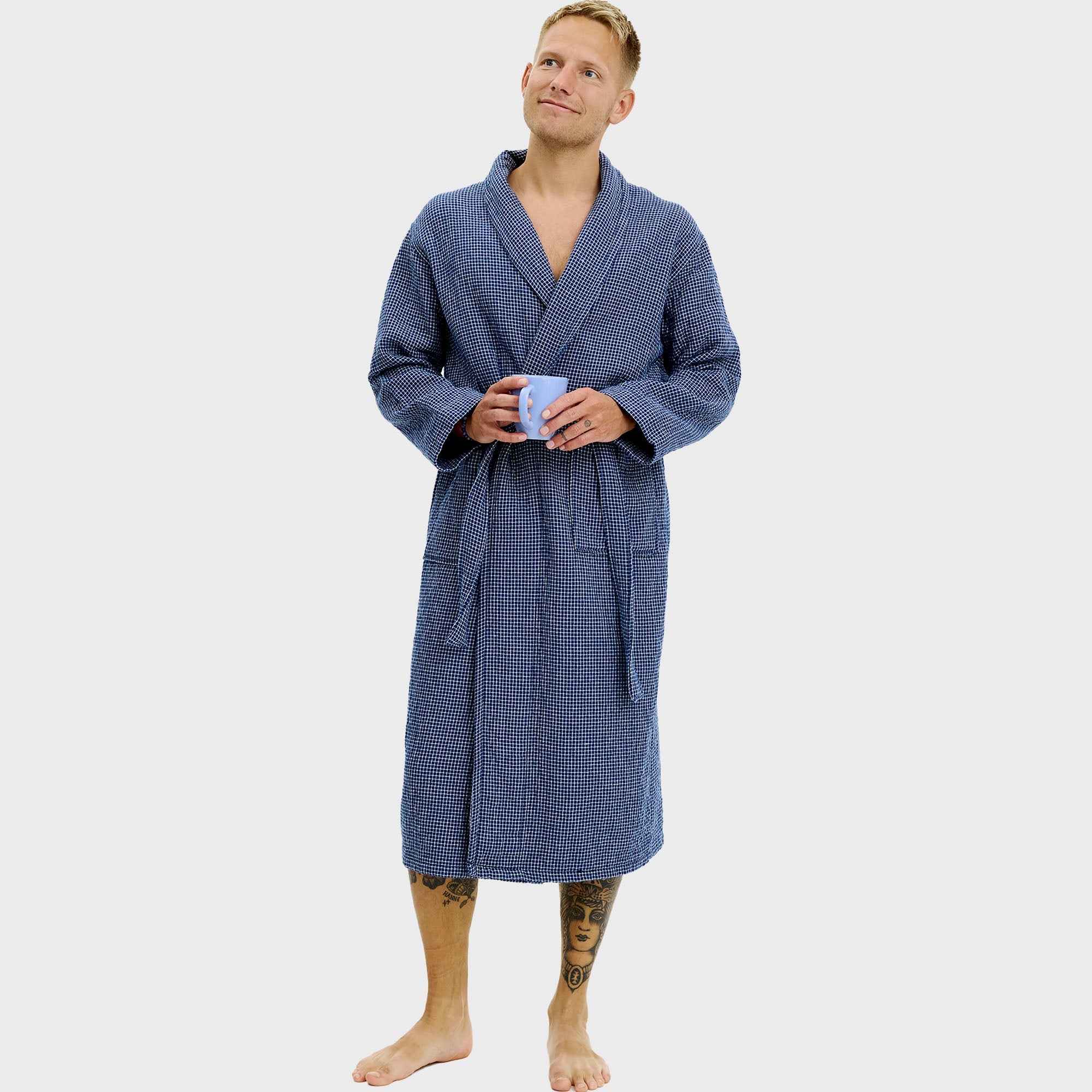 Badjas blauw geruit - onesize