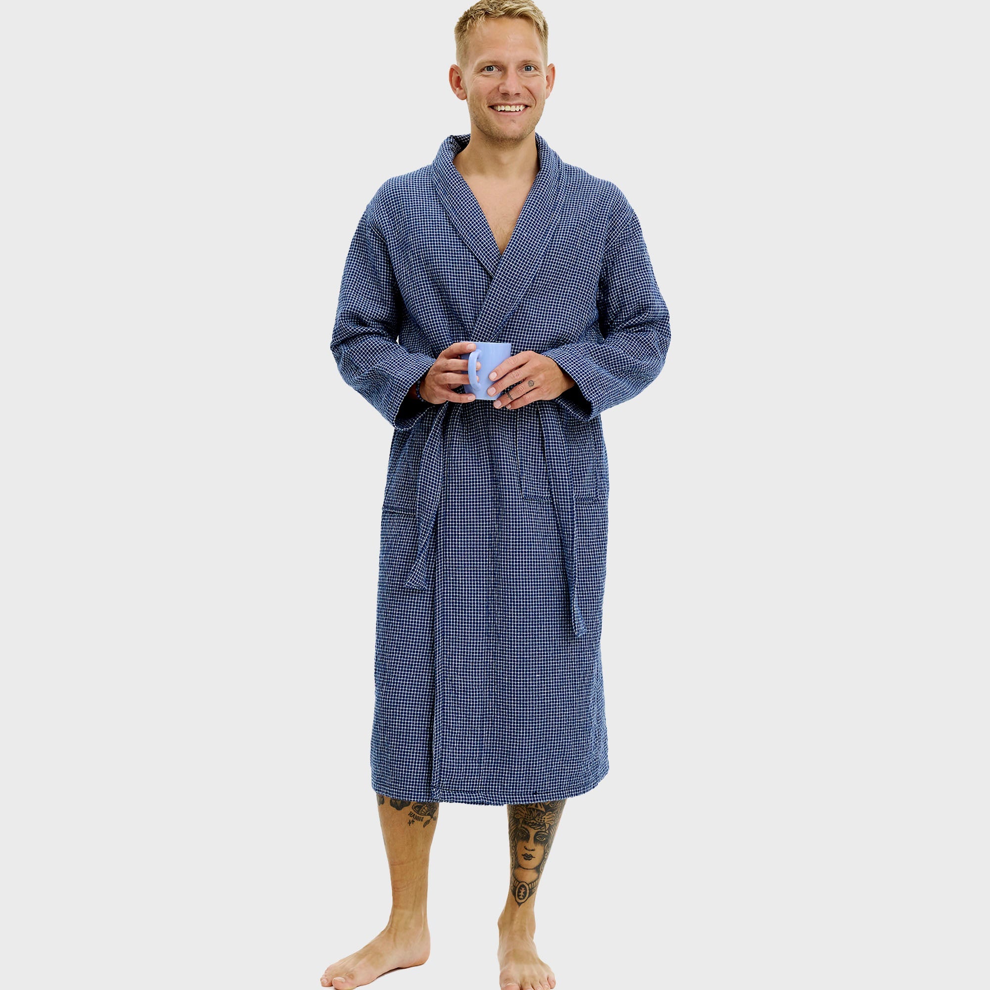 Badjas blauw geruit - onesize