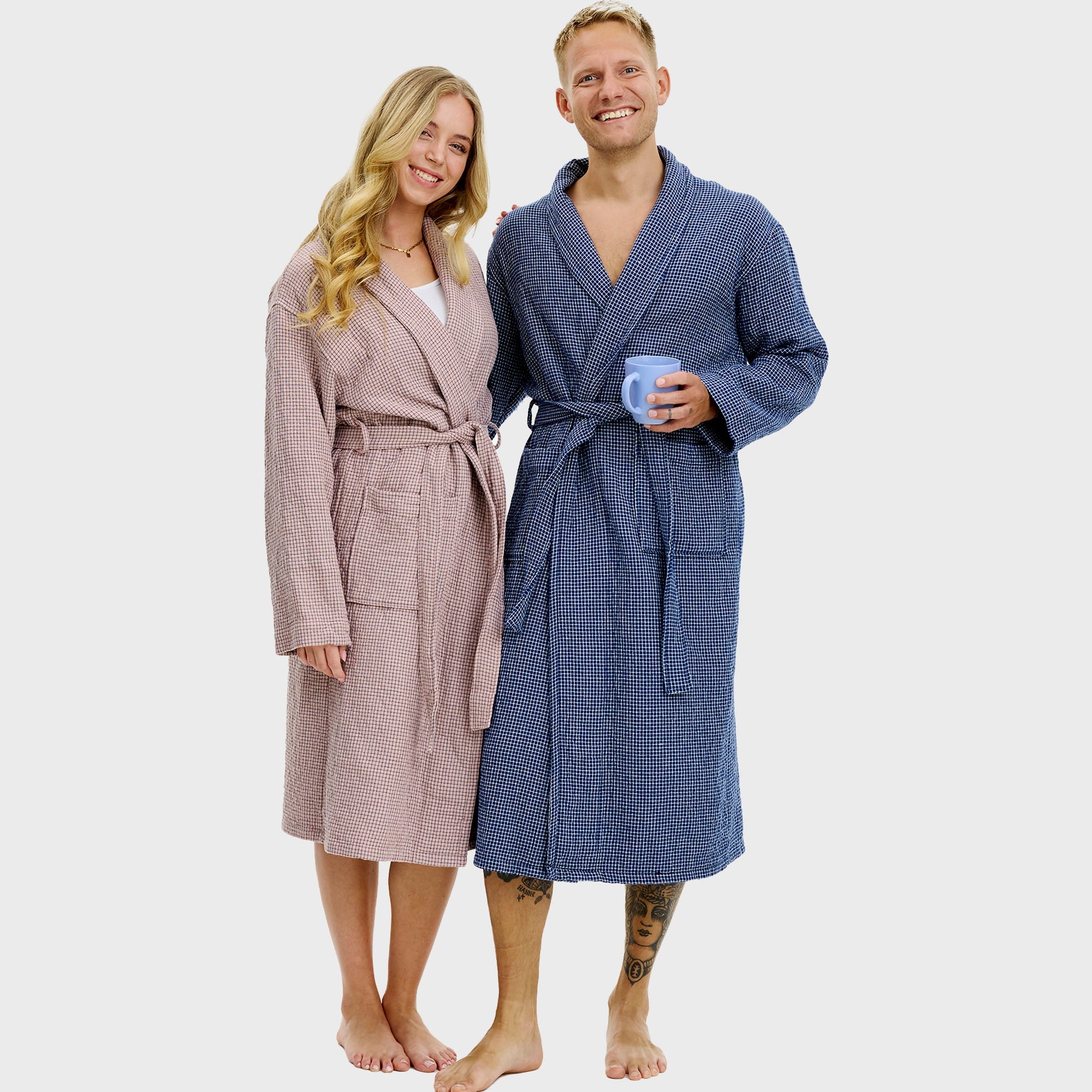 Badjas roze geruit - onesize