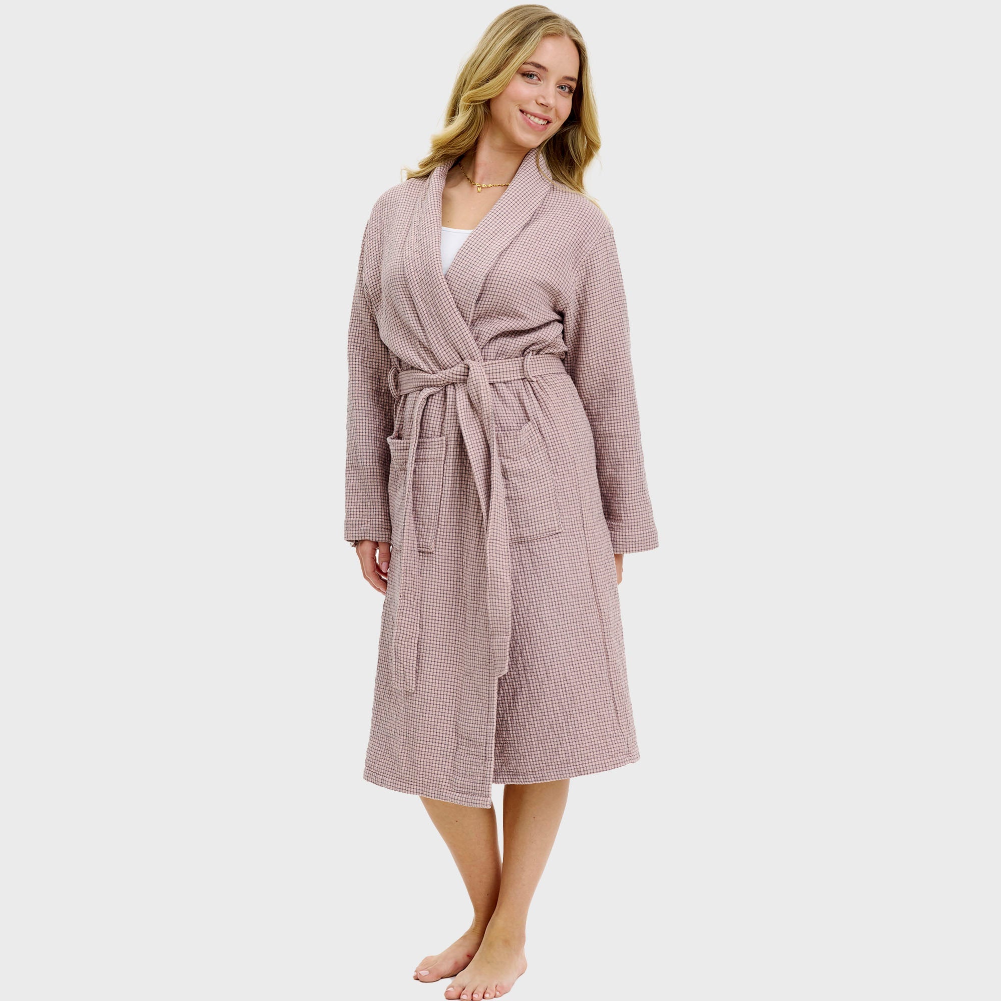 Badjas roze geruit - onesize