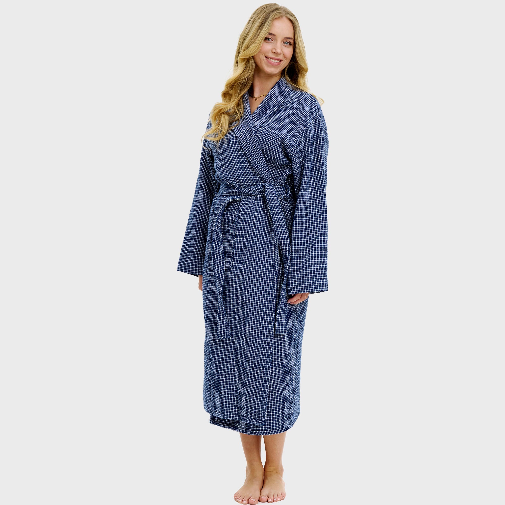 Badjas blauw geruit - onesize