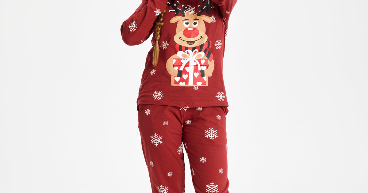 Rudolfs Cute Kerstpyjama Rood - Dames. | Happy Seasons